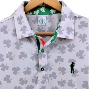 U Suck at Golf Polo Irish Shamrock White Preformace Shirt Men's XL